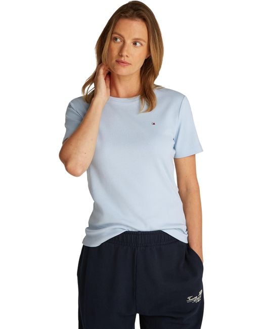 Camiseta de ga Corta Mujer Slim Cody con Cuello Redondo Tommy Hilfiger de color Blue