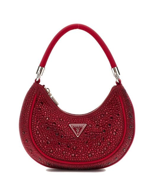 Guess Red Zalina Mini Small Hobo Claret