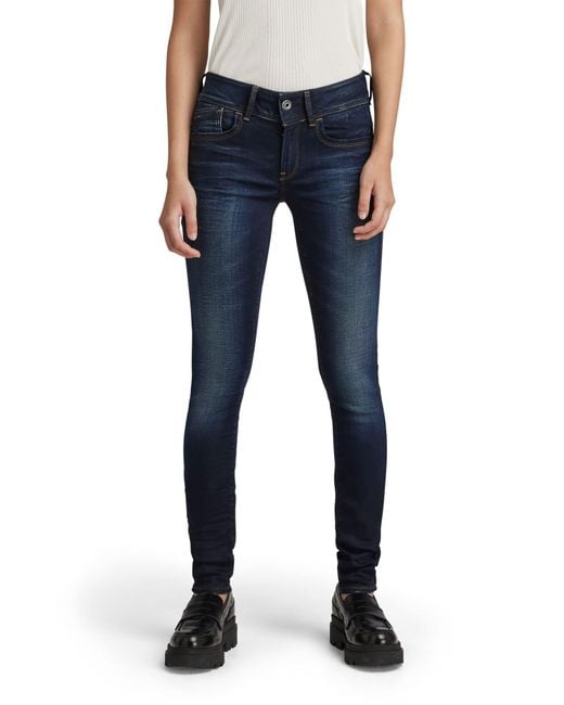 G-Star Women's Blue Lynn Mid Waist Skinny Jeans