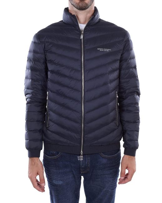 Emporio Armani Blue A | X Armani Exchange Quilted Down Milano/new York Logo Zip-up Jacket for men