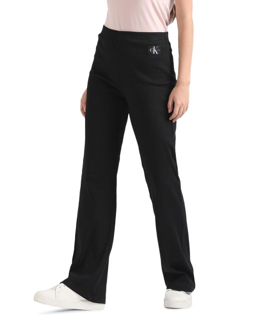 Calvin Klein Black Woven Label Straight Pants J20J222598 Strickhosen