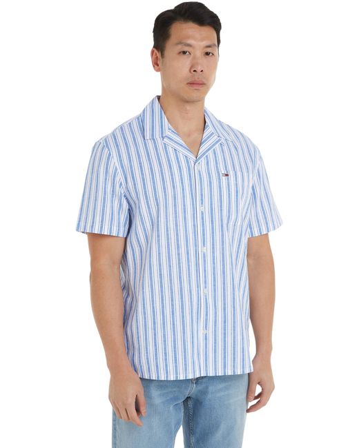 Tommy Jeans Camisa de Lino para Hombre Linen Shirt de ga Corta Tommy Hilfiger de hombre de color Blue