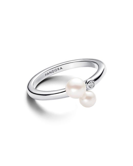 Timeless Duo 193156C01-54 Bague en argent sterling avec perles de culture d'eau douce traitées avec zircone Pandora en coloris Metallic