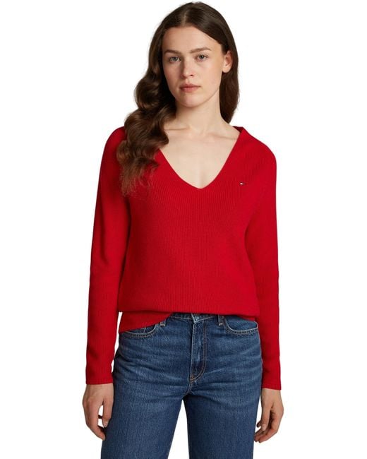Tommy Hilfiger 's Fine Knit V-neck Jumper in Red Lyst UK