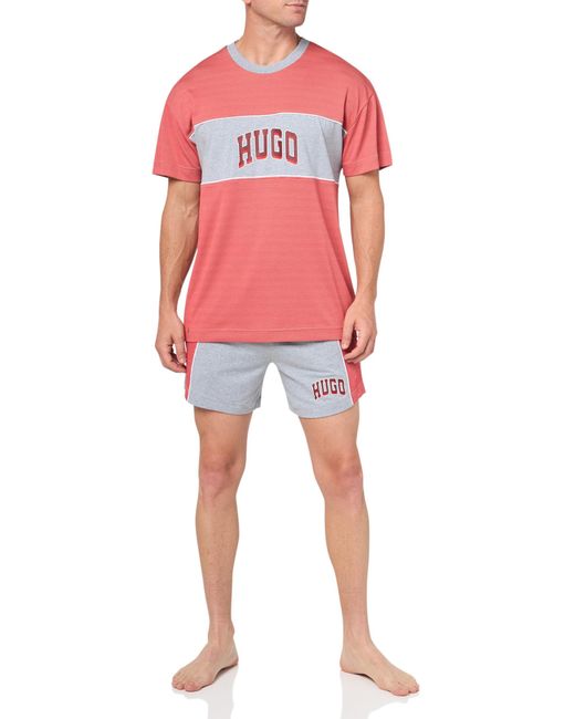HUGO Red Big Logo Color Block Tshirt And Matching Shorts Pajama Set for men
