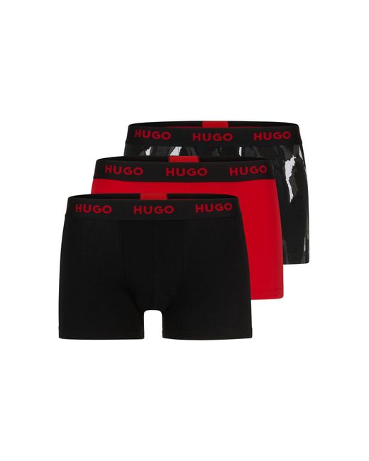 HUGO Red S Trunk Triplet Design Three-pack Of Stretch-cotton Trunks With Logo Waistbands Grey for men