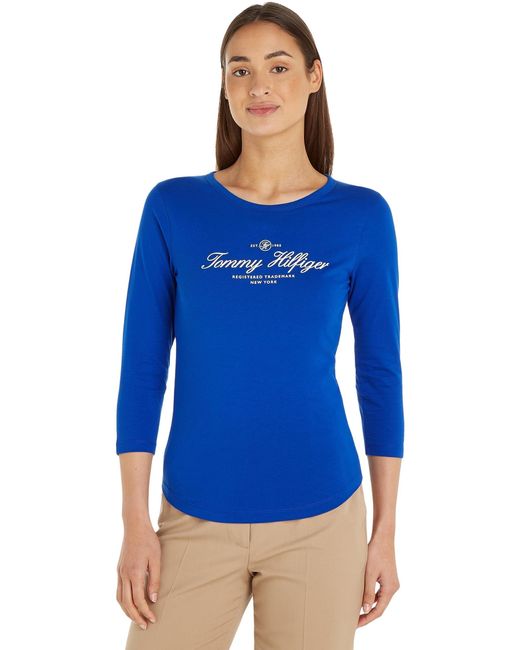 Tommy Hilfiger Blue Long-sleeve Open Neck T-shirt Basic
