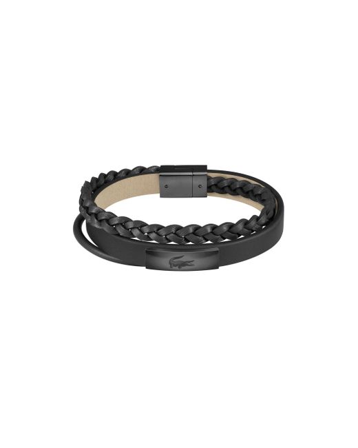 Pulsera para Hombre Colección FUSION con Cuero Negro y Acero Inoxidable Negro con una Placa Grabada - 2040318 Lacoste de hombre de color Black