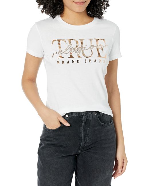 True Religion White Foil Logo Crewneck Tee