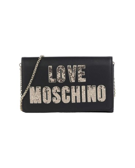 Love Moschino Clutch Bag With Shoulder Strap - Black, Black/gold, One Size