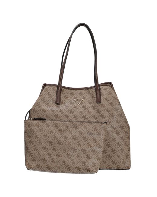 Guess Gray Eco Victtoria Large 2 In 1 Tote Latte Logo/Brown