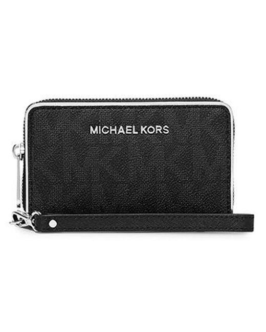 Michael Kors Black New Authentic Specchio Jet Set Travel Phone Wallet Wristlet Case