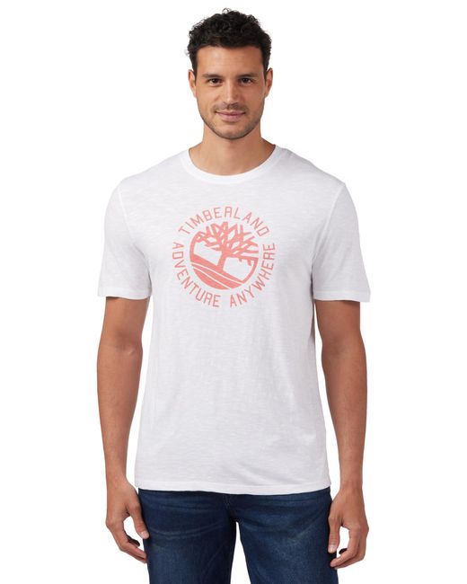 Timberland White T-shirt In Flamed Cotton With Logo for men