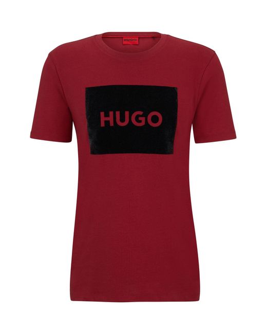 HUGO Red Cotton-jersey T-shirt With Metallic-effect Logo for men