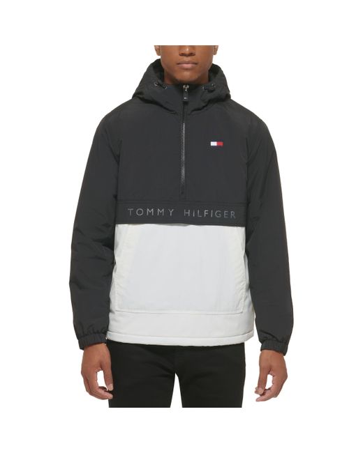 Tommy Hilfiger Black Performance Fleece Lined Hooded Popover Jacket for men