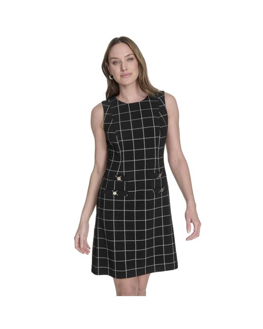 Tommy Hilfiger Black Sleevless Button Detailing On Pocket Shift Dress