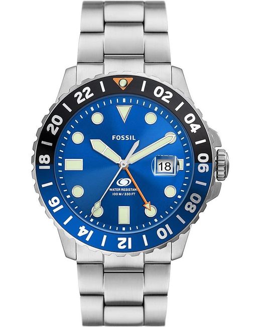 Fossil Blue Gmt Stainless Steel Dual Time Watch for men