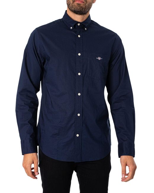 Gant Blue Regular Fit Long Sleeve Poplin Shirt for men