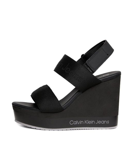 Calvin Klein Black Wedge Sandal Webbing In Mr