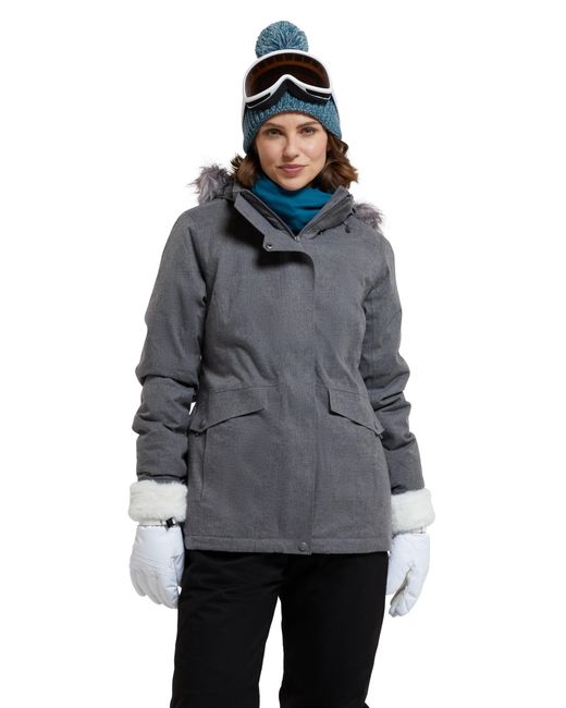 Mountain Warehouse Gray Snow Ii Womens Waterproof Padded Ski Jacket - Breathable, Adjustable Cuffs With Detachable Snowskirt -best