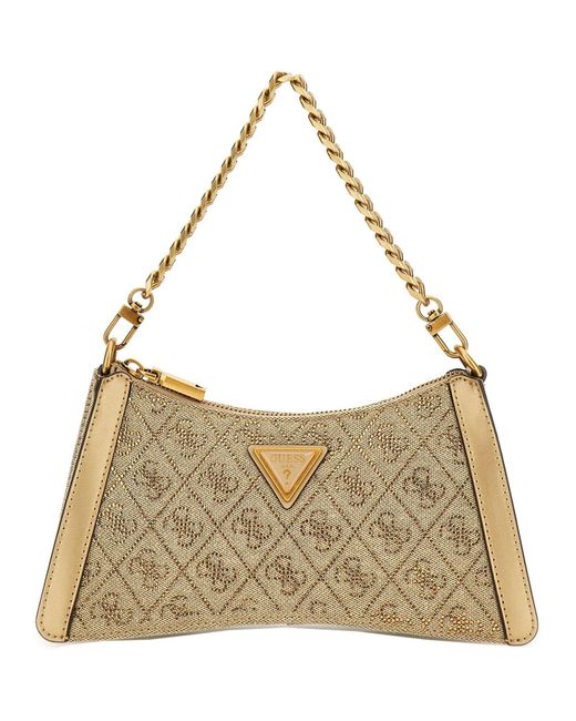 Guess Dili Top Zip Shoulder Bag Latte Logo in het Metallic
