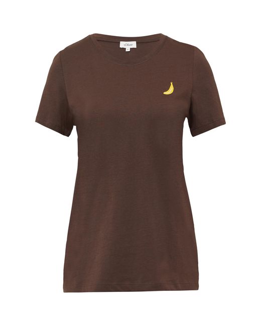 S.oliver Brown Jersey-T-Shirt mit Stickerei Mokka 38