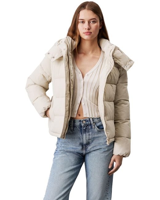 Calvin Klein Blue Matte Monologo Nd Short Puffer J20j224119 Puffer Jacket