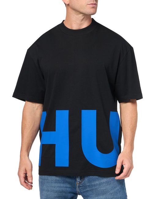 HUGO Black Block Letter Logo Cotton T-shirt for men