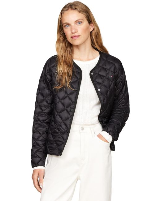Tommy Hilfiger Black Steppjacke Down Quilted Collarless mit Knopfleiste