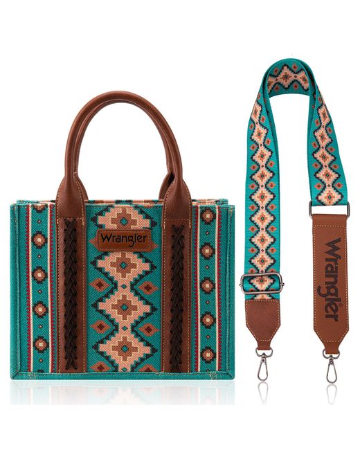 Wrangler Blue Aztec Tote Bag For Boho Shoulder Purses And Handbags