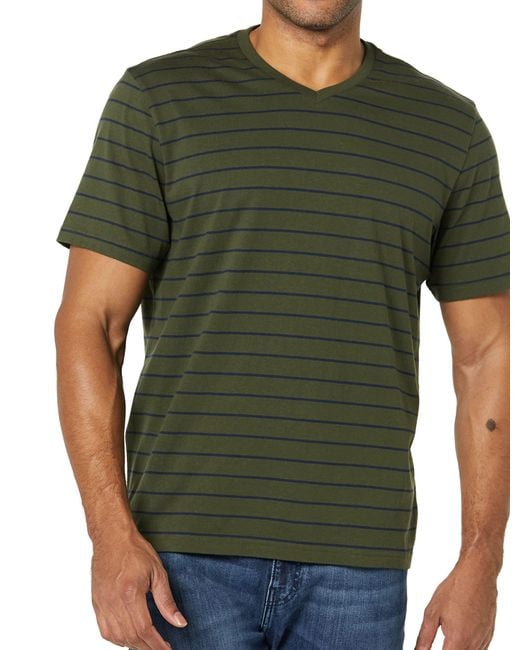 T-Shirt con Scollo a v a iche Corte Slim Uomo di Amazon Essentials in Green da Uomo