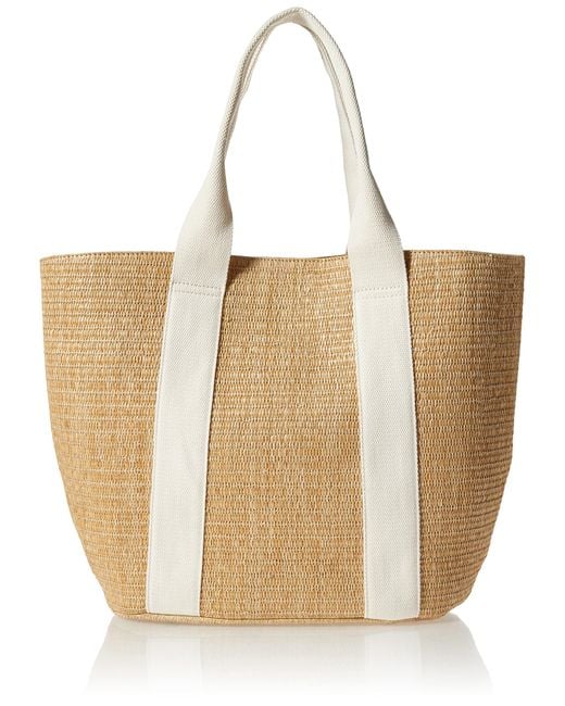The Drop White Tracy Large Canvas Detail Straw Tote