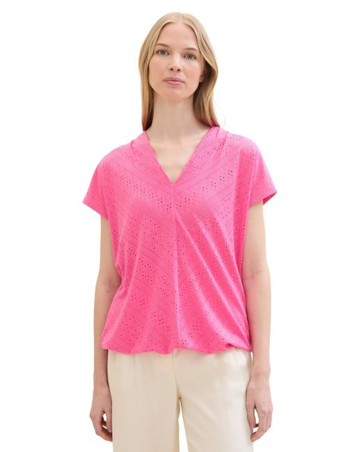 Tom Tailor Pink Basic Blusen-Shirt mit Lochstickerei-Details