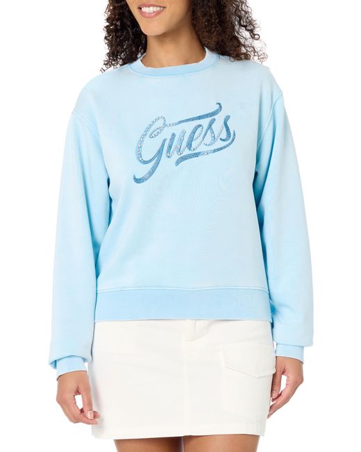 Guess CN Stones Sweat Jeans Logo F7xr Säure Whimsical Blue
