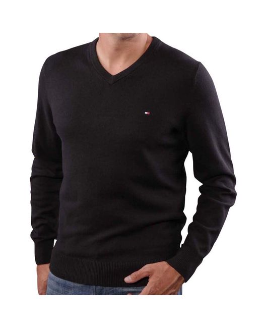 Tommy Hilfiger Black De Cotton V Neck Pullovers for men