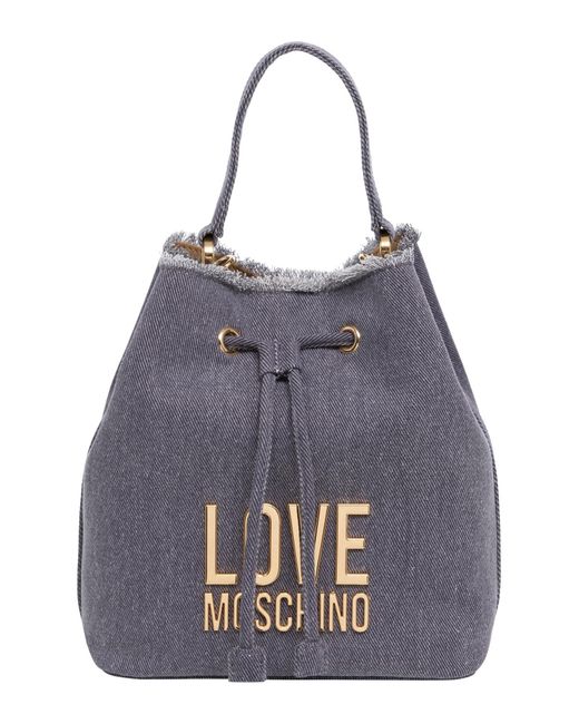 Borsa secchiello metal logo di Love Moschino in Gray
