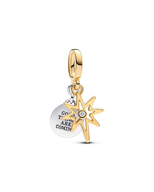 Colgante de estrella polar grabable con diamante cultivado en laboratorio de plata de ley con aleación de metal chapada en Pandora de color Metallic