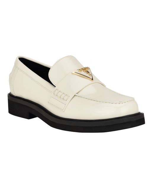 Guess White Shatha Logo Hardware Slip-on Almond Toe Loafers