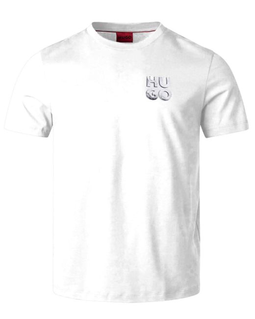 HUGO White Stacked Logo Short Sleeve Tshirt Shirt for men