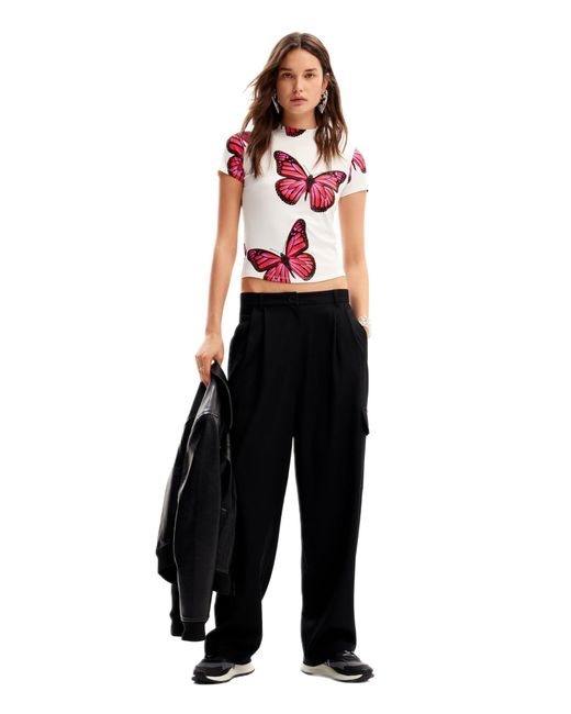 Camiseta de ga Corta de Punto para Mujer Desigual de color Black