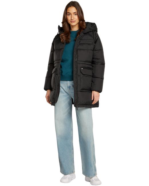 Tommy Hilfiger Black Daunenmantel Midi Puffer mit Kapuze