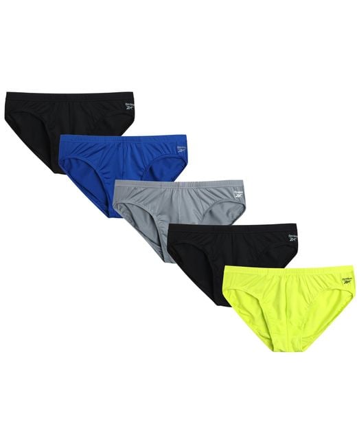 Reebok Black 5 Pack Quick Dry Soft Stretch Low Rise Briefs For - Performance S Athletic for men