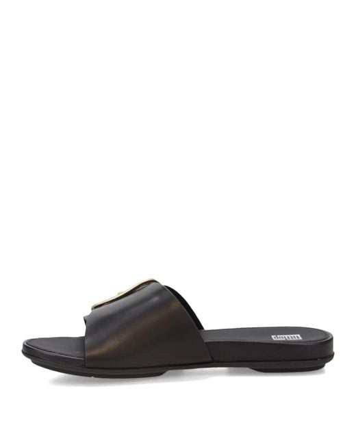 Fitflop Black Gracie Maxi-buckle Leather Slides Wedge Sandal