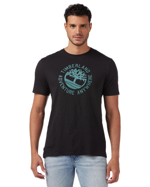 Timberland Black T-shirt In Flamed Cotton With Logo for men