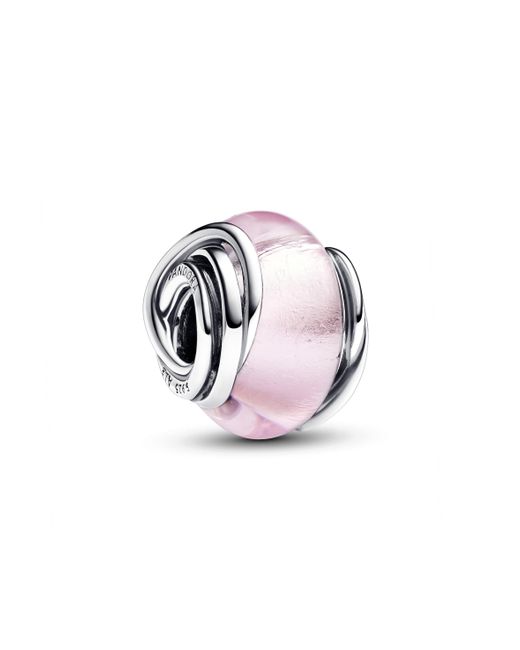 Pandora Moments Encircled Sterling Silver Charm With Pink Murano Glass And Silver Foil