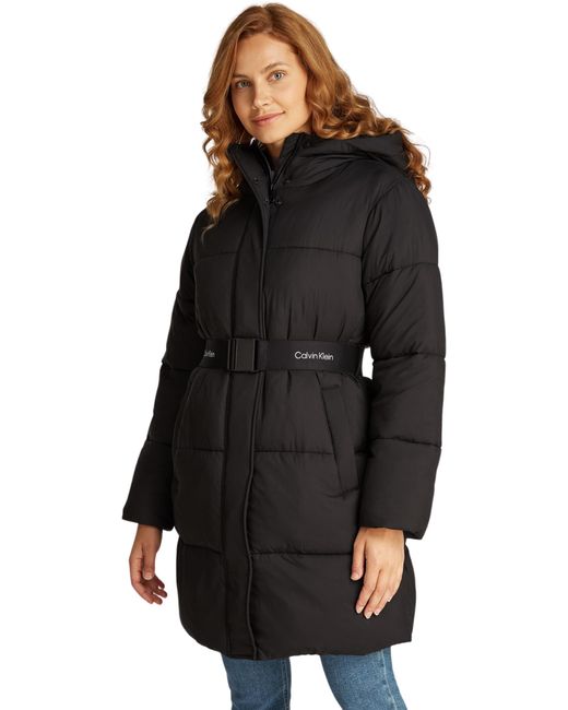 Calvin Klein Black Logo Belt Long Puffer J20j224122 Puffer Jacket