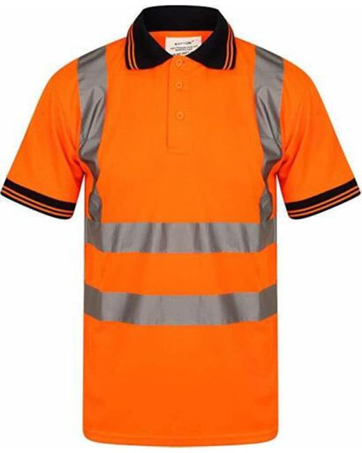 Adidas Orange Aztec Hi Viz Vis High Visibility Polo Neck Short Sleeves T Shirts Reflective Tape Safety Hi Vis Collared Neck Security Work for men