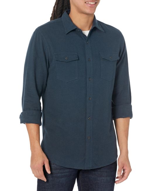 Amazon Essentials Blue Slim-fit Long-sleeve Two-pocket Flannel Shirt for men
