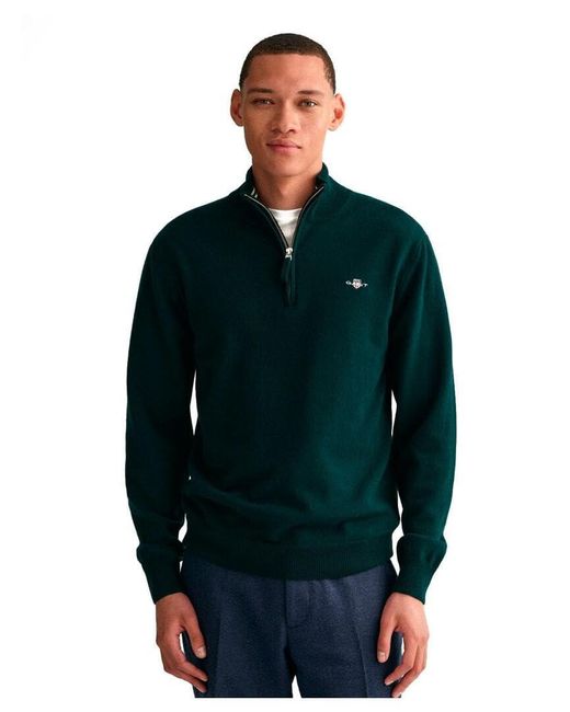 Gant Green Superfine Lambswool Half Zip Pullover Sweater for men