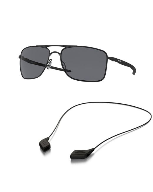 Oakley Metallic Sunglasses Bundle: Oo 4124 412401 Gauge 8 Matte Black Grey Accessory Shiny Black Leash Kit for men